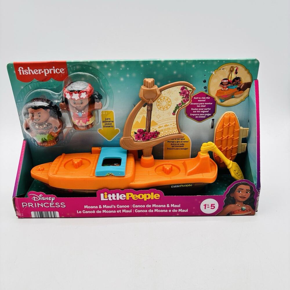 Fisher-Price Little People Disney Princess Moana & Maui Canoe Set 2 Figures NEW